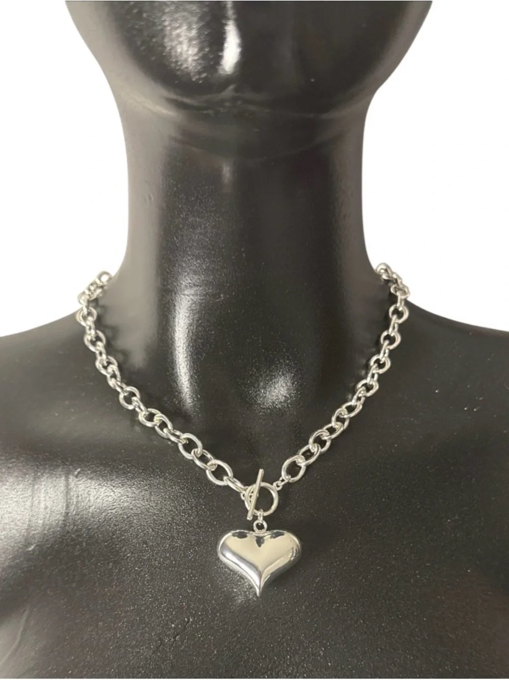 Polished Silver Heart Toggle Necklace - Women's Jewelry